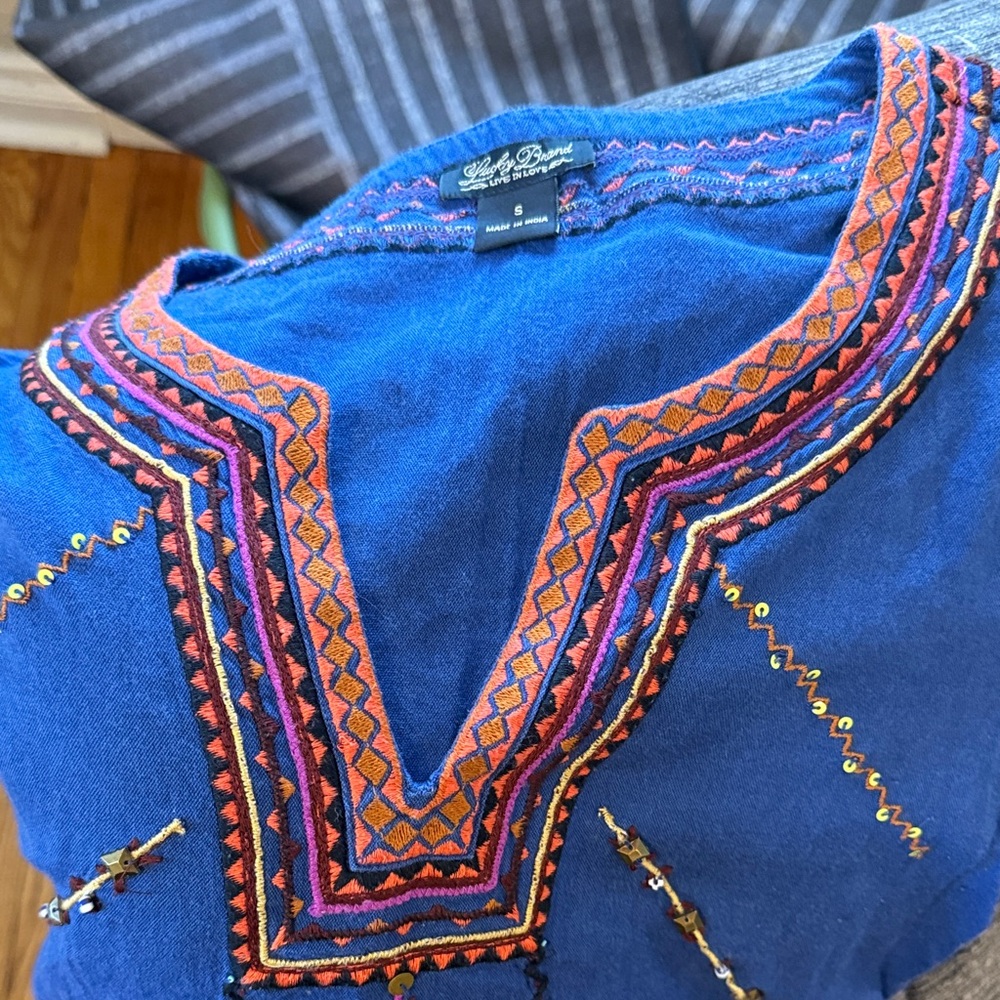 Lucky Brand Blue Tunic with Orange Embroidery